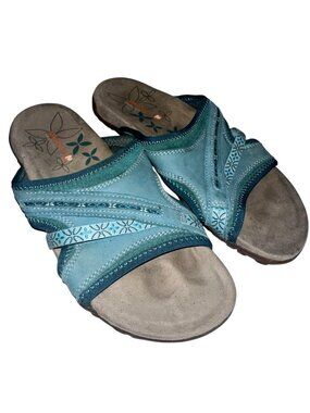Merrell Terran Slide II Sandals Suede Blue Turquoise Slip On Open Toe Womens 6